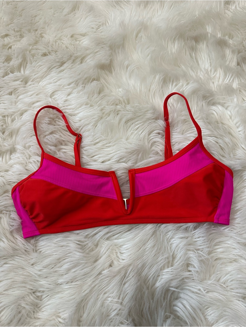 Xhilaration Red & Hot Pink Colorblock V-Notch Bralette